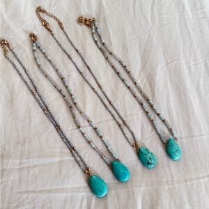 Turquoise and Gold Beaded Necklace Set